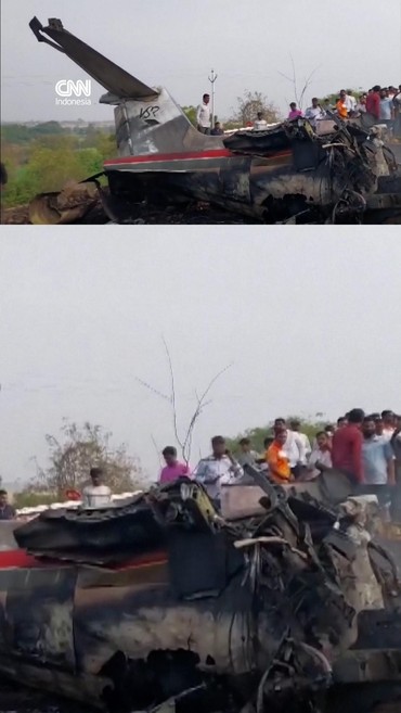 Penampakan Kecelakaan Pesawat Tewaskan Wakil Kepala Menteri di India