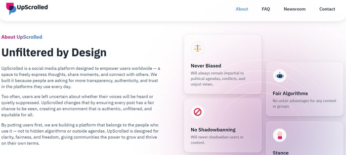 UpScrolled didirikan pada 2025 oleh seorang ahli teknologi Palestina, Yordania, dan Australia, yaitu Issam Hijazi.