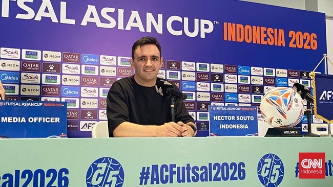 Hector Souto menyampaikan keterangan pers sesaat setelah Timnas Futsal Indonesia menyudahi laga final AFC Futsal 2026.