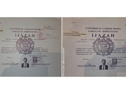 Salinan Ijazah terlegalisir yang dipakai Calon Presiden Joko Widodo di Pilpres 2014 (Leges Merah) dan 2019 (Leges Biru).