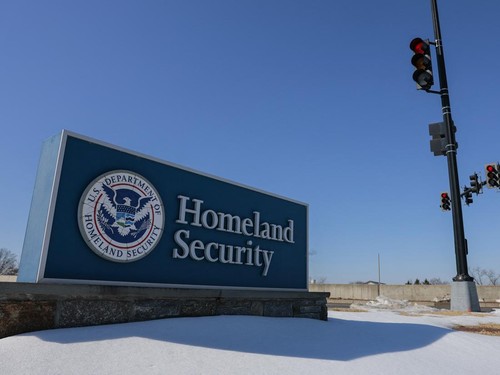 WASHINGTON, DC - FEBRUARY 13: The Homeland Security sign off of South Elizabeths Rd is seen on February 13, 2026 in Washington, DC. The Department of Homeland Security is on the verge of a shutdown as lawmakers have been unable to reach an agreement