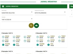 Jadwal Imsak di Palembang Ramadan 2026 Selama Sebulan Lengkap Link Unduh