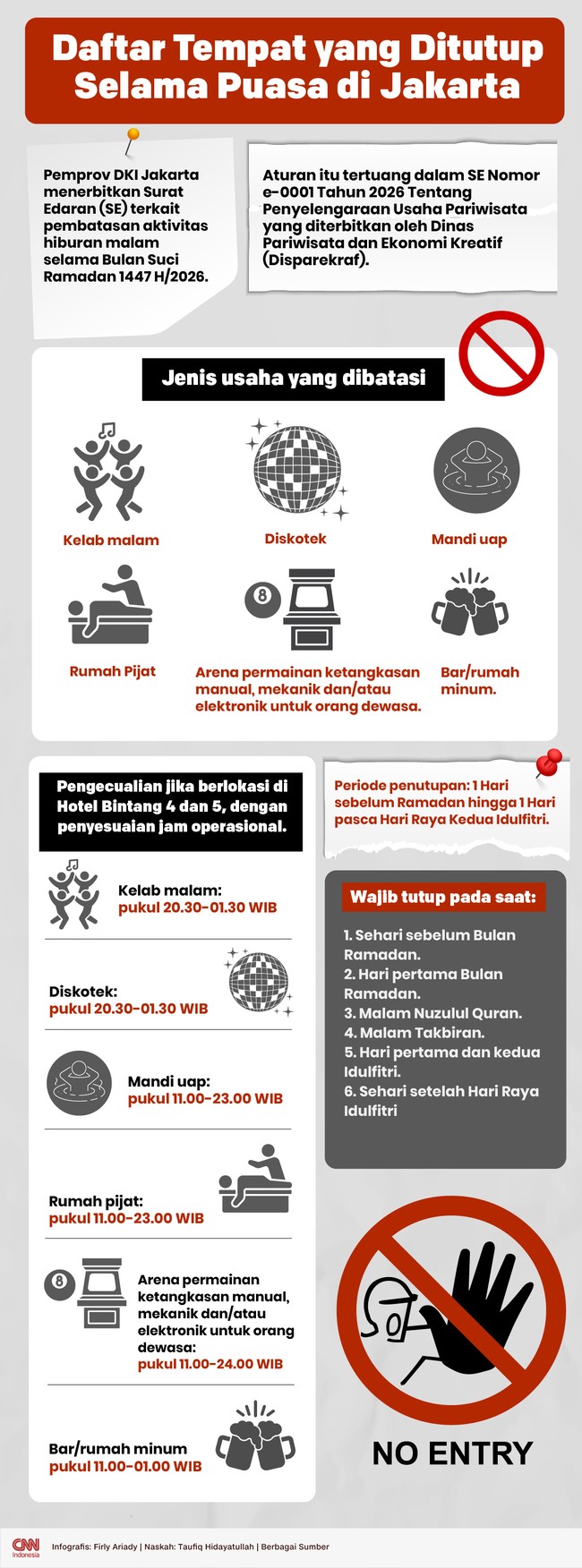 Pemprov DKI Jakarta menerbitkan Surat Edaran (SE) terkait pembatasan aktivitas hiburan malam selama Bulan Suci Ramadan 1447 H/2026.