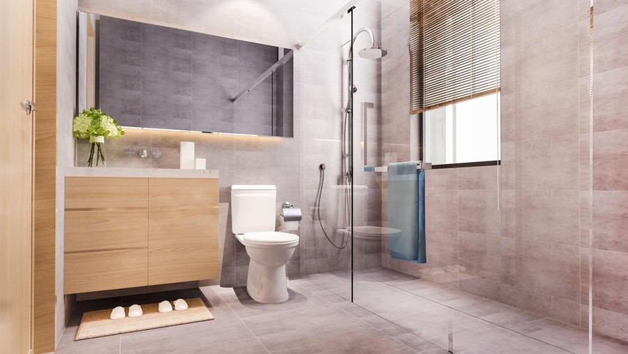 3d rendering modern design and marble tile toilet and bathroom