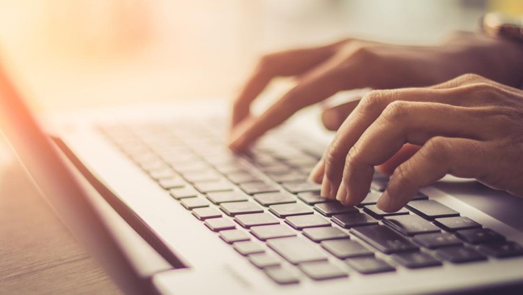 Laptop&comma; Computer&comma; Desktop PC&comma; Human Hand&comma; Office &sol; soft focus picture &sol; Vintage concept
