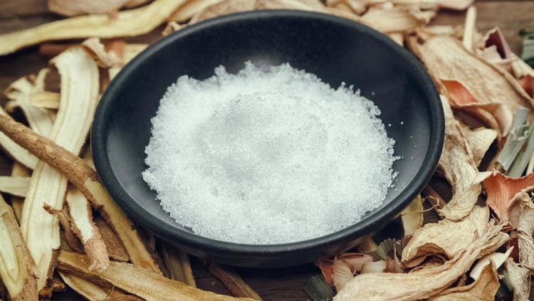 Borneol camphor in black bowl &comma;althernative medicine