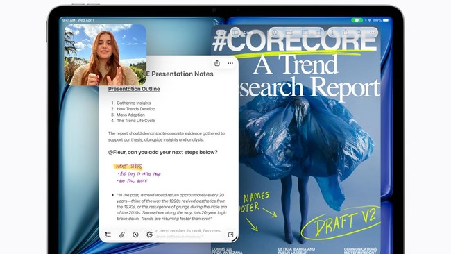 Apple merilis iPad Air terbaru yang dibekali chip M4 dan memori lebih besar. Perangkat ini dibanderol dengan harga mulai US$599 atau sekitar Rp10 juta.