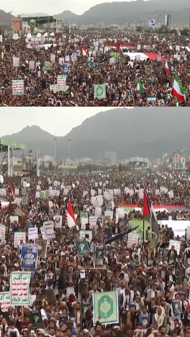 Ribuan Pendukung Houthi Gelar Aksi Solidaritas untuk Iran-Lebanon