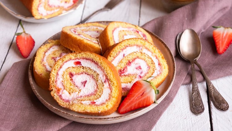 Ilustrasi bolu gulung stroberi