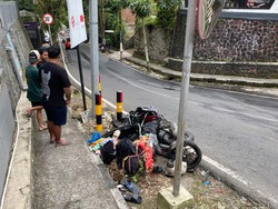 Sekeluarga Terpental Usai Motor Tabrak Tembok di Jalur Klemuk Kota Batu