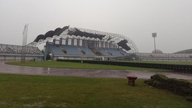 Atap Stadion Indomilk Persita Rusak Parah Diterjang Puting Beliung