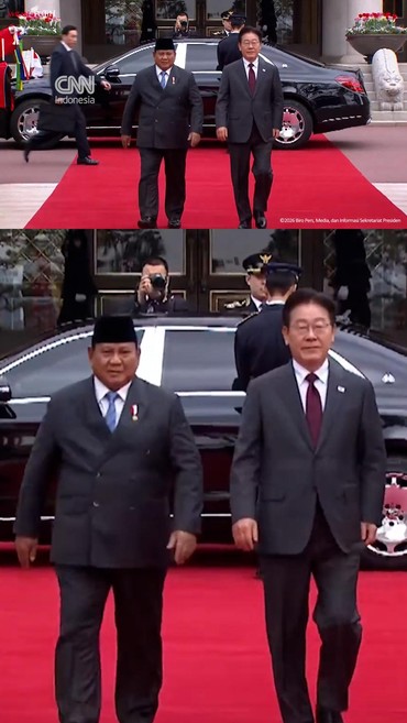 Momen Presiden Korsel Sambut Kedatangan Prabowo di Blue House Seoul