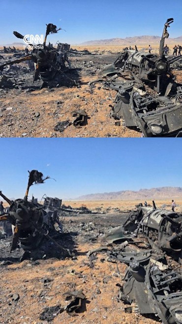 Penampakan Puing Pesawat & Helikopter AS yang Jatuh Ditembak Iran