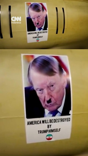 IRGC Iran Pasang Foto Donald Trump Jadi Hitler di Rudal