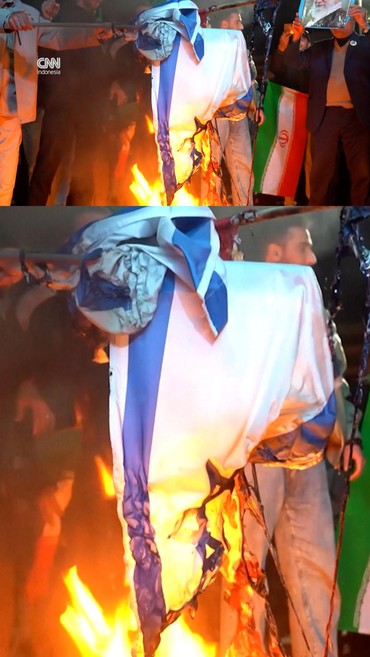 Klaim Menang Perang, Warga Iran Bakar Bendera AS-Israel saat Gencatan