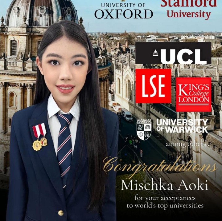 <p>Dengan pencapaian yang luar biasa, Mischka sukses mendapatkan skor 5 dari 5 dan diterima di lima kampus top di Inggris yang ia daftarkan. Hal ini terlihat dari unggahan di akun Instagram <em>@mischkadevo</em>. "Selamat, <em>@mischkakeiaaoki</em>. Diterima di Oxford dan Stanford University! Kedua universitas ini dikenal sebagai yang paling bergengsi di dunia. Dengan catatan sempurna! 5 dari 5, diterima di 5 universitas top di Inggris yang dia lamar. Mischka juga diterima di berbagai universitas top dunia lainnya, termasuk Stanford," tulisnya. (Foto: Instagram @mischkadevon)</p>