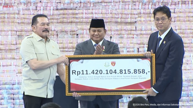 Jaksa Agung Setor Rp11,4 T ke Negara, Prabowo: Ini Sebuah Kehormatan