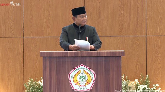 Presiden Prabowo memuji disiplin Mayjen (Purn) Nachrowi Ramli saat acara Munas PB IPSI. Prabowo juga menyatakan tidak akan lanjut sebagai Ketum PB IPSI.