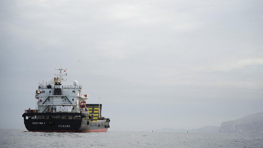 A vessel at the Strait of Hormuz, off the coast of Oman’s Musandam province, April 12, 2026. REUTERS     TPX IMAGES OF THE DAY