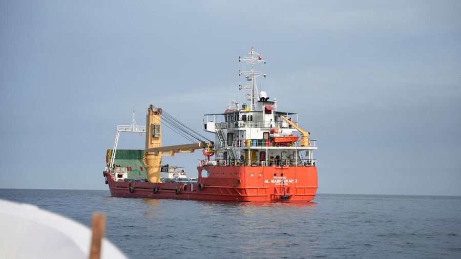 A vessel at the Strait of Hormuz, off the coast of Oman’s Musandam province, April 12, 2026. REUTERS     TPX IMAGES OF THE DAY