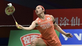 South Korea's An Se-young hits a return to China's Wang Zhiyi during their women's singles final match at the Badminton Asia Championship in Ningbo, eastern China's Zhejiang province on April 12, 2026. (Photo by CN-STR / AFP) / China OUT