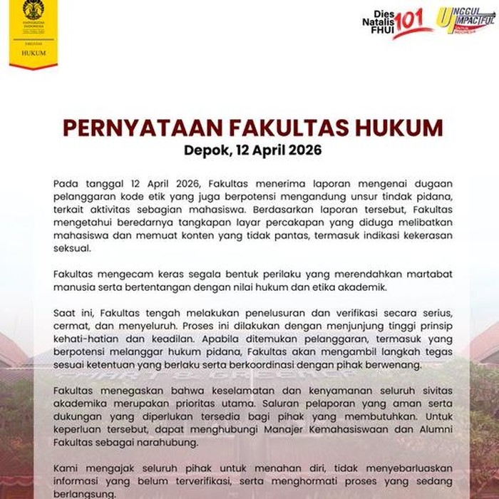 Pernyataan fakultas hukum Universitas Indonesia