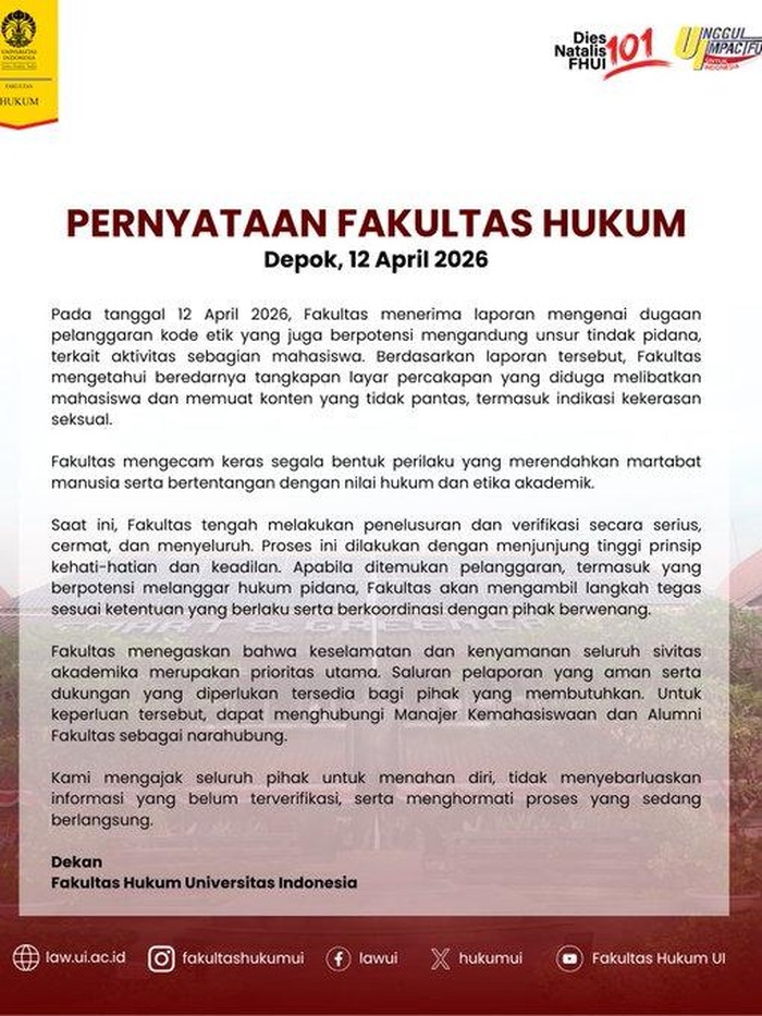 Pernyataan fakultas hukum Universitas Indonesia