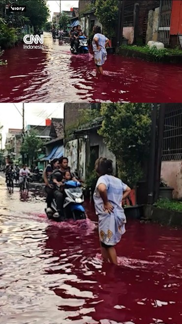 Viral Banjir Solo Berwarna Merah Akibat Limbah Pewarna Pakaian