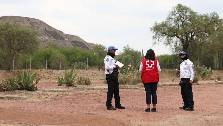 Aksi penembakan terjadi di situs arkeologi Teotihuacan di Meksiko. Satu orang wanita nan merupakan penduduk Kanada tewas dan empat orang lainnya terluka, Selasa (21/4/2026). (REUTERS/Luis Cortes)