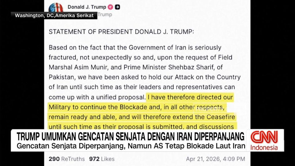 VIDEO: Trump Umumkan Gencatan Senjata dengan Iran Diperpanjang