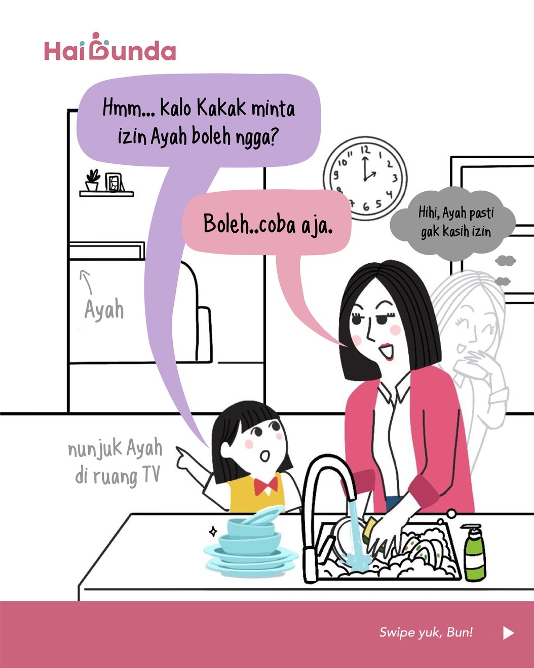 Kakak minta izin Bunda untuk menginap di rumah teman&period; Namun sayangnya&comma; Bunda merasa belum waktunya Si Kakak bisa nginap ke rumah teman&period; Gimana reaksi ayah&quest;
