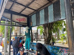 Aksi Protes Komunitas Warga Cat Ulang Halte Trans Jatim di Veteran Malang