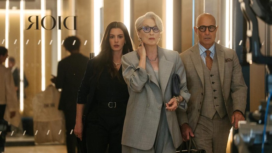 &lpar;L-R&rpar; Anne Hathaway as Andy Sachs&comma; Meryl Streep as Miranda Priestly and Stanley Tucci as Nigel Kipling in 20th Century Studios' THE DEVIL WEARS PRADA 2&period; Photo by Macall Polay&period; &copy; 2026 20th Century Studios&period; All Rights Reserved&period;