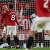 Manchester United's Slovenian striker #30 Benjamin Sesko (L) celebrates with Manchester United's Portuguese midfielder #08 Bruno Fernandes (R) after scoring their second goal during the English Premier League football match between Manchester United