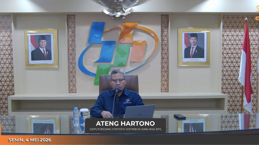 Deputi Bidang Statistik Distribusi dan Jasa Ateng Hartono saat rilis BPS, Senin (4/5/2026). (Tangkapan layar youtube BPS)
