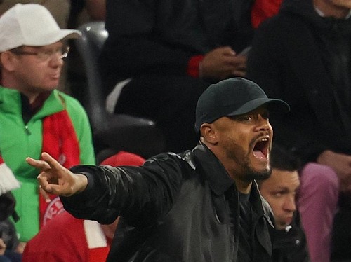 Bayern Munich's Belgian head coach Vincent Kompany reacts from the sidelines during the UEFA Champions League second-leg, semi-final football match between FC Bayern Munich and Paris Saint-Germain (PSG) in Munich, southern Germany on May 6, 2026. (Ph