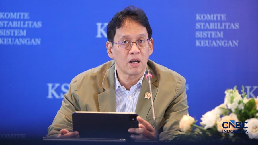 Menteri Keuangan (Menkeu), Purbaya Yudhi Sadewa menyampaikan pemaparan saat konferensi pers hasil rapat berkala KSSK tahun 2026 di Bank Indonesia, Jakarta, Kamis (7/5/2026). (CNBC Indonesia/Faisal Rahman)