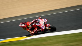 Ducati Lenovo Team's Spanish rider Marc Marquez corners during the first practice session ahead of the Moto GP Grand Prix of France at Le Mans, northwestern France, on May 8, 2026. (Photo by Loic VENANCE / AFP)