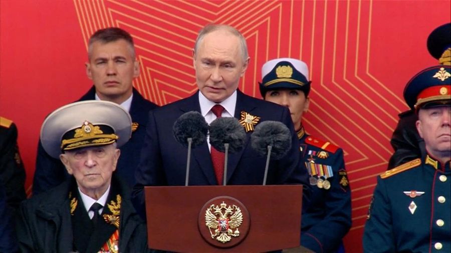 Russian President Vladimir Putin delivers a speech during a military parade on Victory Day, marking the 81st anniversary of the victory over Nazi Germany in World War Two, in Red Square in central Moscow, Russia, May 9, 2026, in this still image take