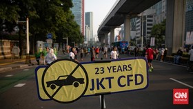 Hari bebas kendaraan bermotor atau car free day (CFD) di Jalan HR Rasuna Said, Jakarta Selatan