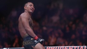 NEWARK, NEW JERSEY - MAY 09: Joshua Van of Myannmar reacts after in a flyweight title bout against Tatsuro Taira of Japan ,not pictured, during UFC 328 at the Prudential Center on May 09, 2026 in Newark, New Jersey.   Ishika Samant/Getty Images/AFP (