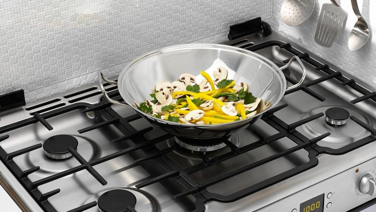 stove top and cooking wok food