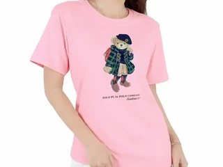 Polo Bear Pink T-Shirt, Kaos Wanita Casual Cocok untuk Hangout-Santai