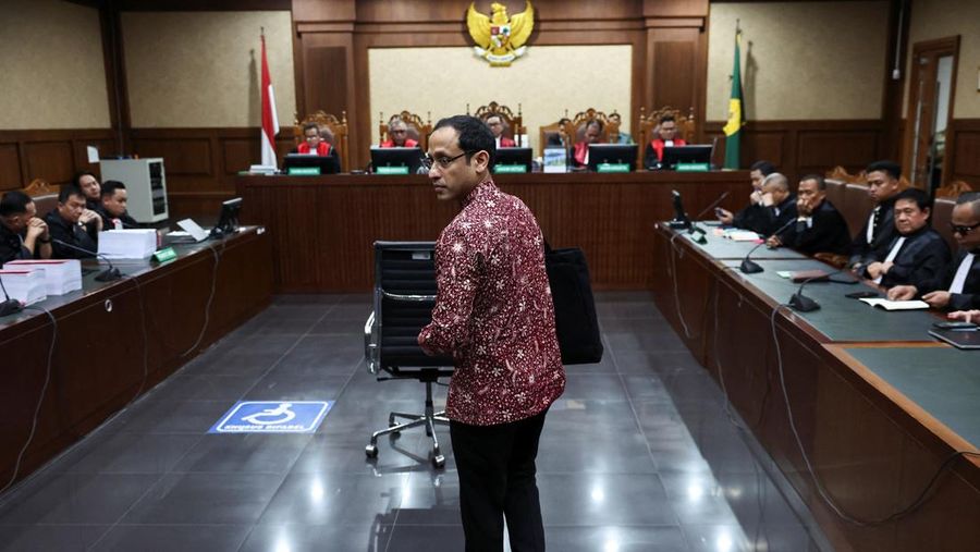 Mantan Menteri Pendidikan, Kebudayaan, Riset, dan Teknologi Nadiem Anwar Makarim dituntut balasan 18 tahun penjara saat sidang lanjutan di Pengadilan Tipikor, Jakarta, Rabu (13/5/2026). Jaksa menyakini Nadiem bersalah dalam kasus dugaan tindak pidana