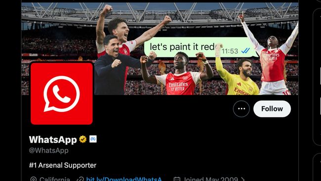 Arsenal Juara Liga Inggris, Akun WhatsApp Ikut Merah Meriah Rayakan Kemenangan
