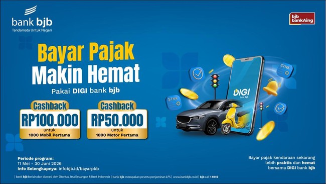 Bayar Pajak Kendaraan Pakai DIGI bank bjb, Cashback Hingga Rp 100.000