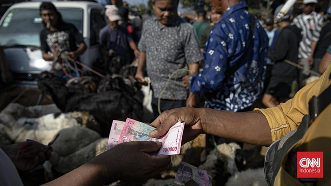Sejumlah pedagang menjual sapi untuk kurban di Pasar Hewan Jonggol, Kabupaten Bogor, Jawa Barat, Kamis (21/5/2026). (CNN Indonesia/Adi ibrahim)
