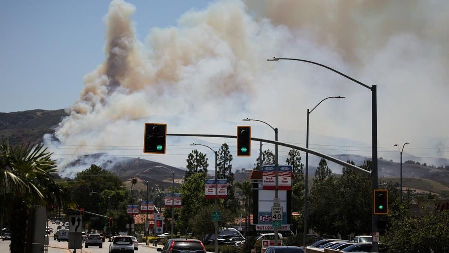 Kebakaran hutan berskala besar telah menghanguskan nyaris sepertiga wilayah Pulau Santa Rosa di Taman Nasional Channel Islands, California, Kamis (21/5/2026). (REUTERS/Daniel Cole)