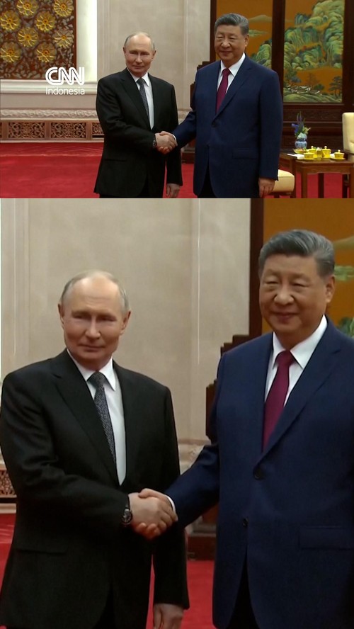 Presiden China Xi Jinping menjamu Presiden Rusia Vladimir Putin untuk sesi minum teh bersama di China pada Rabu (20/5).
