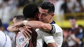 Nassr's Portuguese forward #07 Cristiano Ronaldo celebrates after winning the title of Saudi Pro League football match against Damac at the Al-Awwal Park Stadium in Riyadh on May 21, 2026. (Photo by Fayez NURELDINE / AFP)